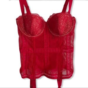 Victoria’s Secret Red Mesh Corset w/ Garters - 34C